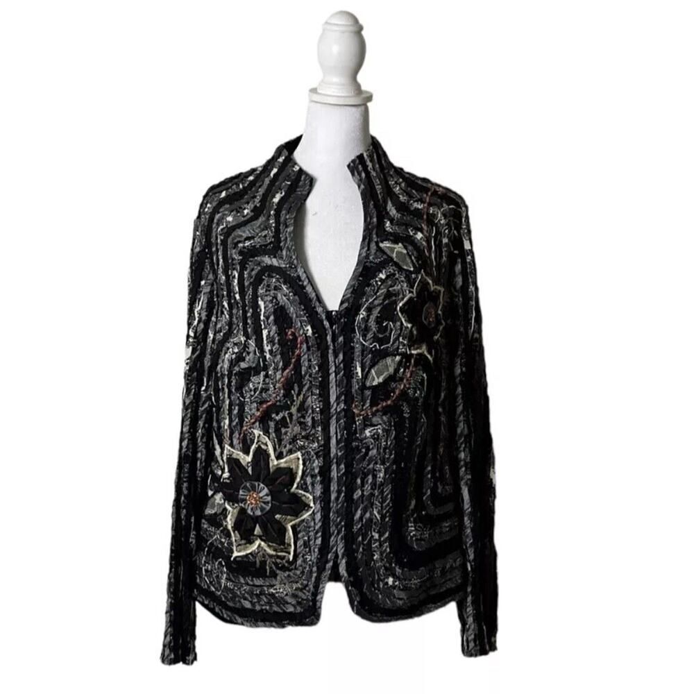 Obstinee By IKA Womens Partial Zip Floral Lightweight Blazer Style Jacket US 14